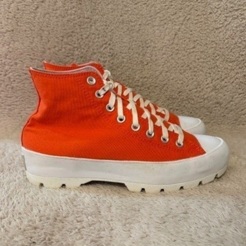 Converse Chuck Taylor All Star Lugged High Top Orange White Sneakers Womens 10